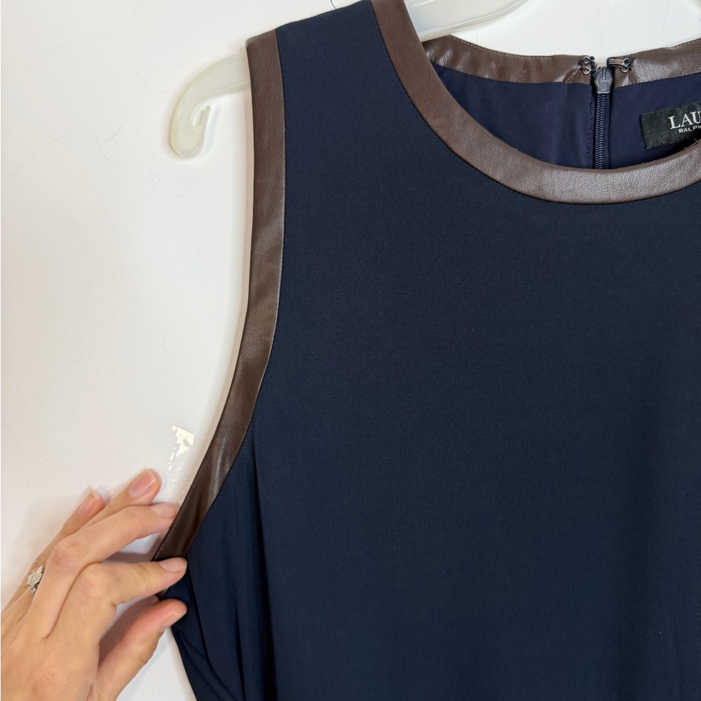 Lauren Ralph Lauren Navy Tie-Front Jersey Sleeveless Jumpsuit Brown Trim XL - Picture 5 of 11